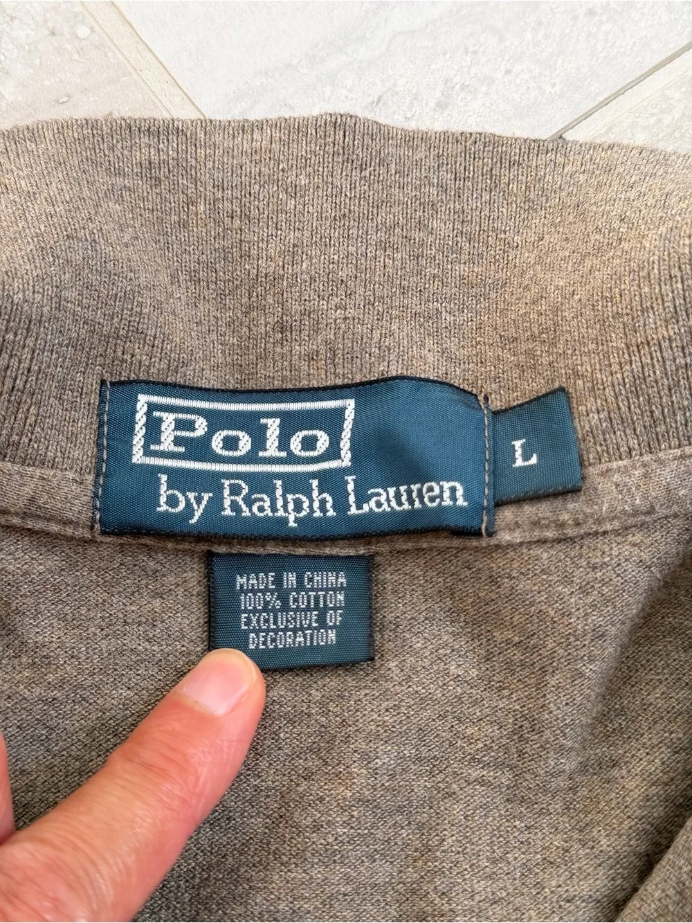 Polo Ralph Lauren Mens Large Brown Heather Long Sleeve Polo Shirt Cotton Classic